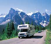 Camper driving through the Rockies 